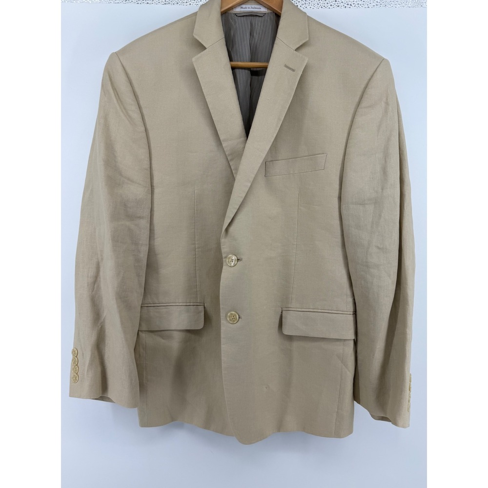 Calvin Klein Mens 40S Tan Beige 100% Linen Two Button Blazer Sport Coat Jacket